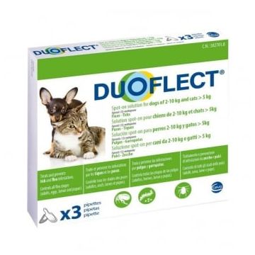 DUOFLECT, spot-on, soluție antiparazitară, pisici >5kg și câini 2-10kg, 3 pipete