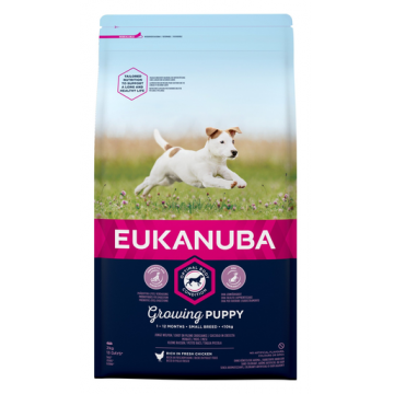 EUKANUBA Growing Puppy Small Breed Hrana uscata pentru catei de talie mica, bogat în pui proaspat 2kg