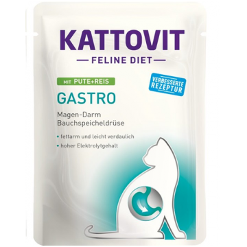 KATTOVIT Feline Diet Gastro hrana umeda dietetica pentru pisici cu afectiuni gastrointestinale, curcan si orez 85 g