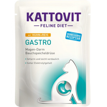 KATTOVIT Feline Diet Gastro hrana umeda dietetica pentru pisici cu afectiuni gastrointestinale, pui si orez 85 g