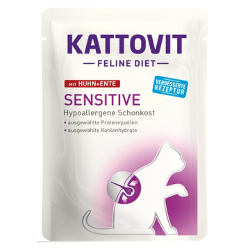 KATTOVIT Feline Diet Sensitive hrana umeda dietetica pentru pisici cu alergii alimentare, cu pui si rata 85 g