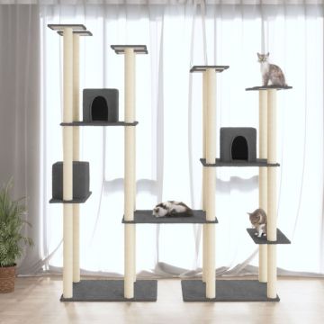 vidaXL Ansamblu pisici cu stâlpi din funie de sisal, gri închis 174 cm