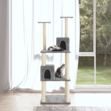 vidaXL Ansamblu pisici, stâlpi din funie sisal, gri deschis, 141 cm