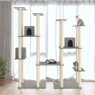 vidaXL Ansamblu pisici, stâlpi din funie sisal, gri deschis, 174 cm