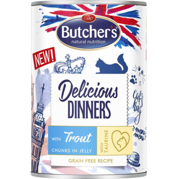 BUTCHER'S Delicious Dinners hrana pisici, pastrav in jeleu 400g