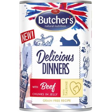 BUTCHER'S Delicious Dinners hrana umeda pisici, vita in jeleu 400g