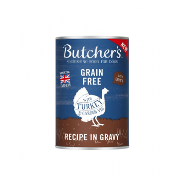 BUTCHER'S Original Recipe in Gravy hrana umeda caini, bucati de curcan in sos, conserva 400g