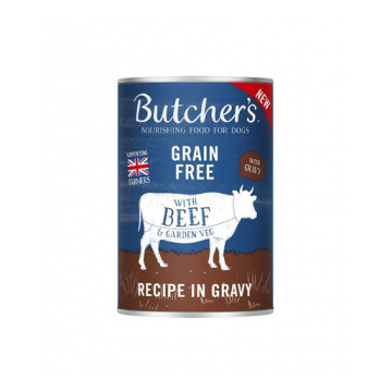 BUTCHER'S Original Recipe in Gravy hrana umeda caini, bucati de vita in sos, conserva 400g