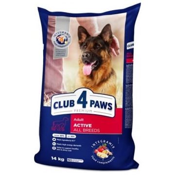 CLUB 4 PAWS Premium Active, Pui, hrană uscată câini, activitate intensă, 14kg