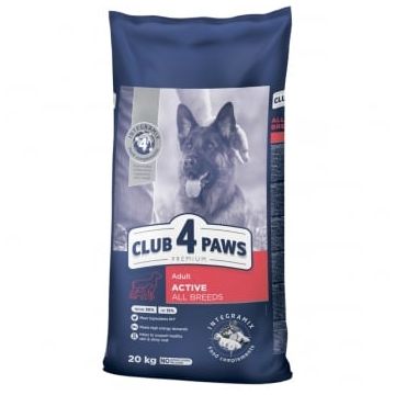 CLUB 4 PAWS Premium Active, XS-XL, Pui, hrană uscată câini, activitate intensă, 20kg