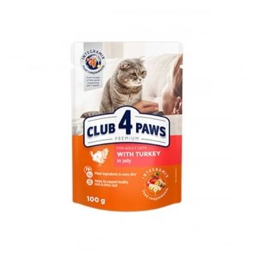 CLUB 4 PAWS Premium, Curcan, plic hrană umedă pisici, (în aspic), 80g