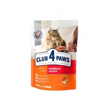 CLUB 4 PAWS Premium Hairball Control, Pui, hrană uscată pisici, limitarea ghemurilor de blană, 300g