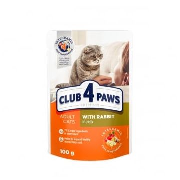 CLUB 4 PAWS Premium, Iepure, plic hrană umedă pisici, (în aspic), 100g