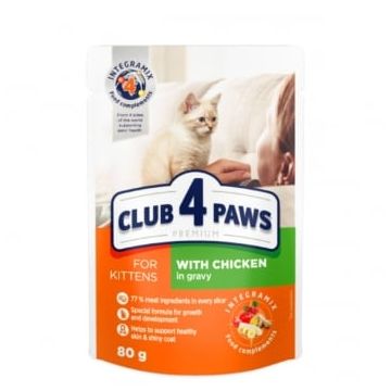 CLUB 4 PAWS Premium Kitten, Pui, plic hrană umedă pisici junior, (în sos), 80g