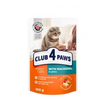 CLUB 4 PAWS Premium, Macrou, plic hrană umedă pisici, (în sos), 100g
