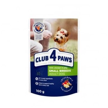 CLUB 4 PAWS Premium, XS-XL, Pui, plic hrană umedă câini, (în aspic), 100g