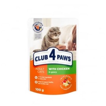 CLUB 4 PAWS Premium, Pasăre, plic hrană umedă pisici, (în sos), 100g