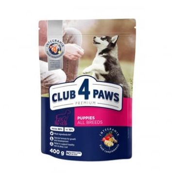 CLUB 4 PAWS Premium Puppies All Breeds, XS-XL, Pui, hrană uscată câini junior, 400g