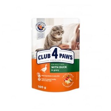 CLUB 4 PAWS Premium, Rață, plic hrană umedă pisici, (în sos), 100g