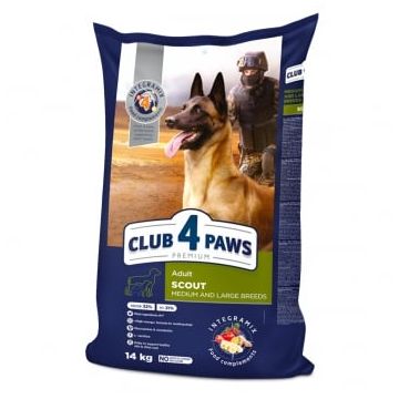 CLUB 4 PAWS Premium Scout, XS-XL, Pui, hrană uscată câini, activitate intensă, 14kg