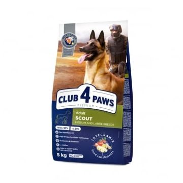 CLUB 4 PAWS Premium Scout, M-XL, Pui, hrană uscată câini, activitate intensă, 5kg