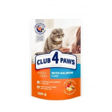 CLUB 4 PAWS Premium, Somon, plic hrană umedă pisici, (în aspic), 100g