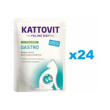 KATTOVIT Feline Diet Gastro hrana umeda dietetica pentru pisici cu afectiuni gastrointestinale, curcan si orez 24 x 85 g