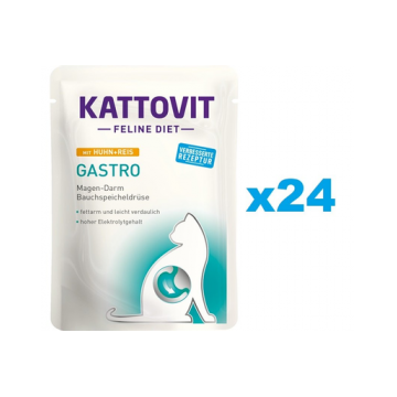 KATTOVIT Feline Diet Gastro hrana umeda dietetica pentru pisici cu afectiuni gastrointestinale, pui si orez 24 x 85 g