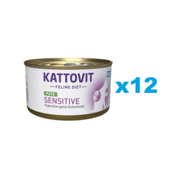 KATTOVIT Feline Diet Sensitive Turkey hrana umeda dietetica pentru pisici cu intolerante, alergii alimentare, curcan 12 x 85 g