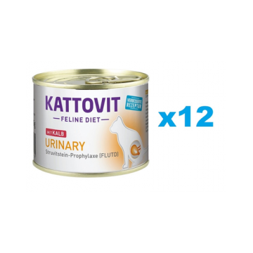 KATTOVIT Feline Diet Urinary hrana umeda dietetica pentru pisici in prevenirea pietrelor struvit, cu vitel 12 x 185 g