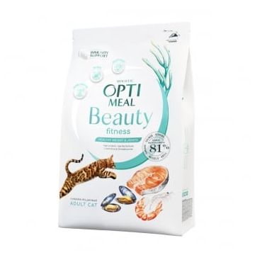 OPTIMEAL Beauty Fitness, Fructe de Mare, hrană uscată fără cereale pisici, obezitate, 1.5kg