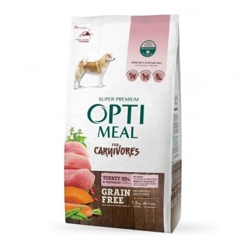 OPTIMEAL, XS-XL, Curcan și Legume, hrană uscată fără cereale câini, 1.5kg