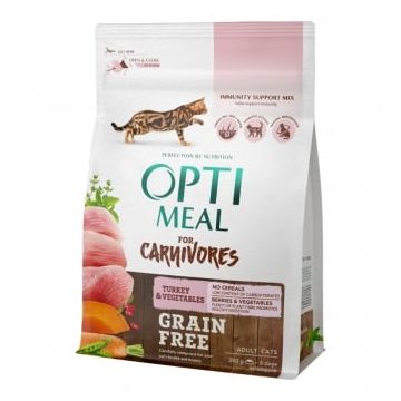 OPTIMEAL, Curcan și Legume, hrană uscată fără cereale pisici, 300g