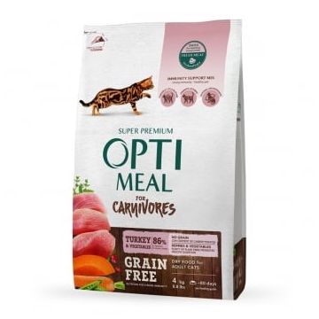 OPTIMEAL, Curcan și Legume, hrană uscată fără cereale pisici, 4kg
