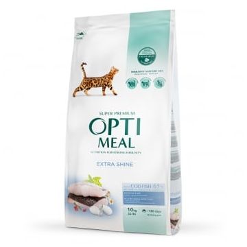 OPTIMEAL Extra Shine, Cod, hrană uscată pisici, piele & blană, 10kg