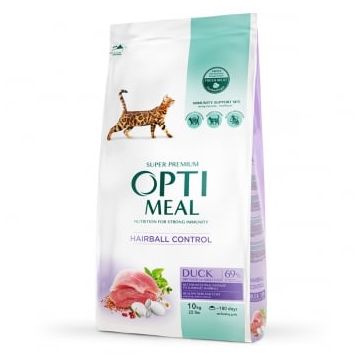 OPTIMEAL Hairball Control, Rață, hrană uscată pisici, limitarea ghemurilor de blană, 10kg