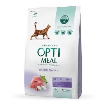 OPTIMEAL Hairball Control, Rață, hrană uscată pisici, limitarea ghemurilor de blană, 4kg