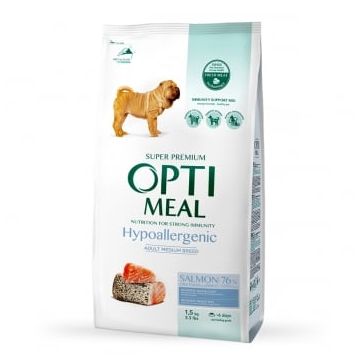 OPTIMEAL Hypoallergenic, M, Somon, hrană uscată câini, sistem digestiv, piele & blană, 1.5kg