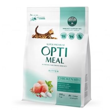 OPTIMEAL Kitten, Pui, hrană uscată pisici junior, 200g