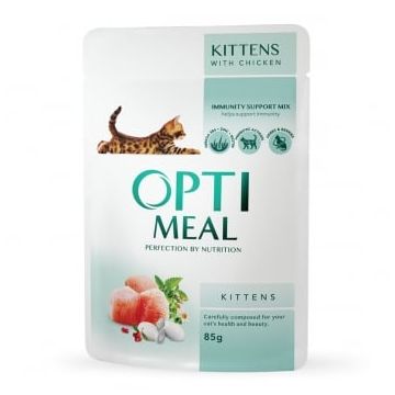 OPTIMEAL Kitten, Pui, plic hrană umedă pisici junior, (în sos), 85g