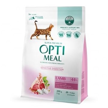 OPTIMEAL Sensitive, Miel, hrană uscată pisici, sistem digestiv, 200g