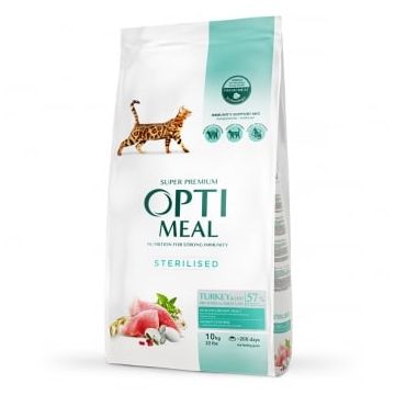 OPTIMEAL Sterilised, Curcan, hrană uscată pisici sterilizate, 10kg