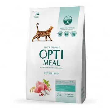 OPTIMEAL Sterilised, Curcan, hrană uscată pisici sterilizate, 4kg