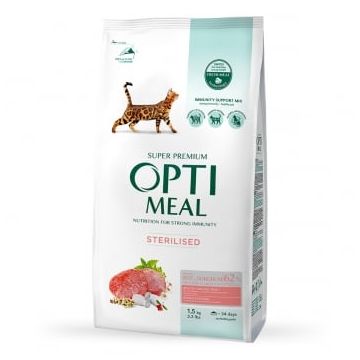 OPTIMEAL Sterilised, Vită, hrană uscată pisici sterilizate, 1.5kg