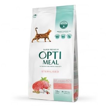 OPTIMEAL Sterilised, Vită, hrană uscată pisici sterilizate, 10kg