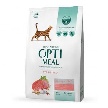 OPTIMEAL Sterilised, Vită, hrană uscată pisici sterilizate, 4kg