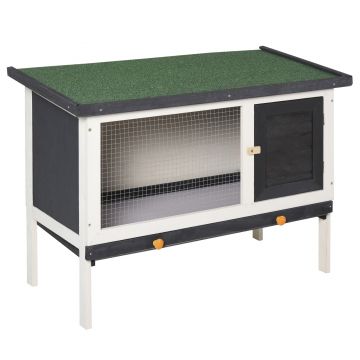 PawHut Cusca Iepuri Lemn Brad Tavă Detașabilă 90x45x65cm Negru Alb Verde | Aosom Romania ieftina