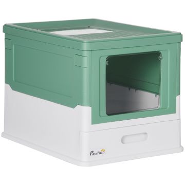 Litiera pentru pisici PawHut cu tava detasabila si 2 usi, verde 47,5x35,5x36,7cm | Aosom RO