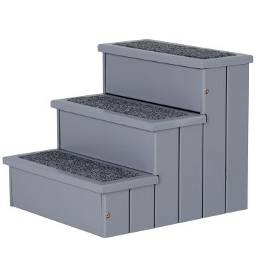 PawHut Scara pentru caini 3 trepte cu covor antiderapant si spatiu de depozitare intern, 40,5x44,5x38cm, gri | AOSOM RO