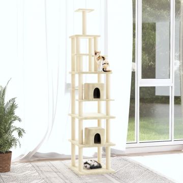 vidaXL Ansamblu pisici cu stâlpi din funie de sisal, crem, 216 cm